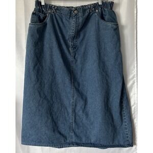 Denim And Co Denim Long‎ Skirt, Size 1X Elastic Waist Back Slit
